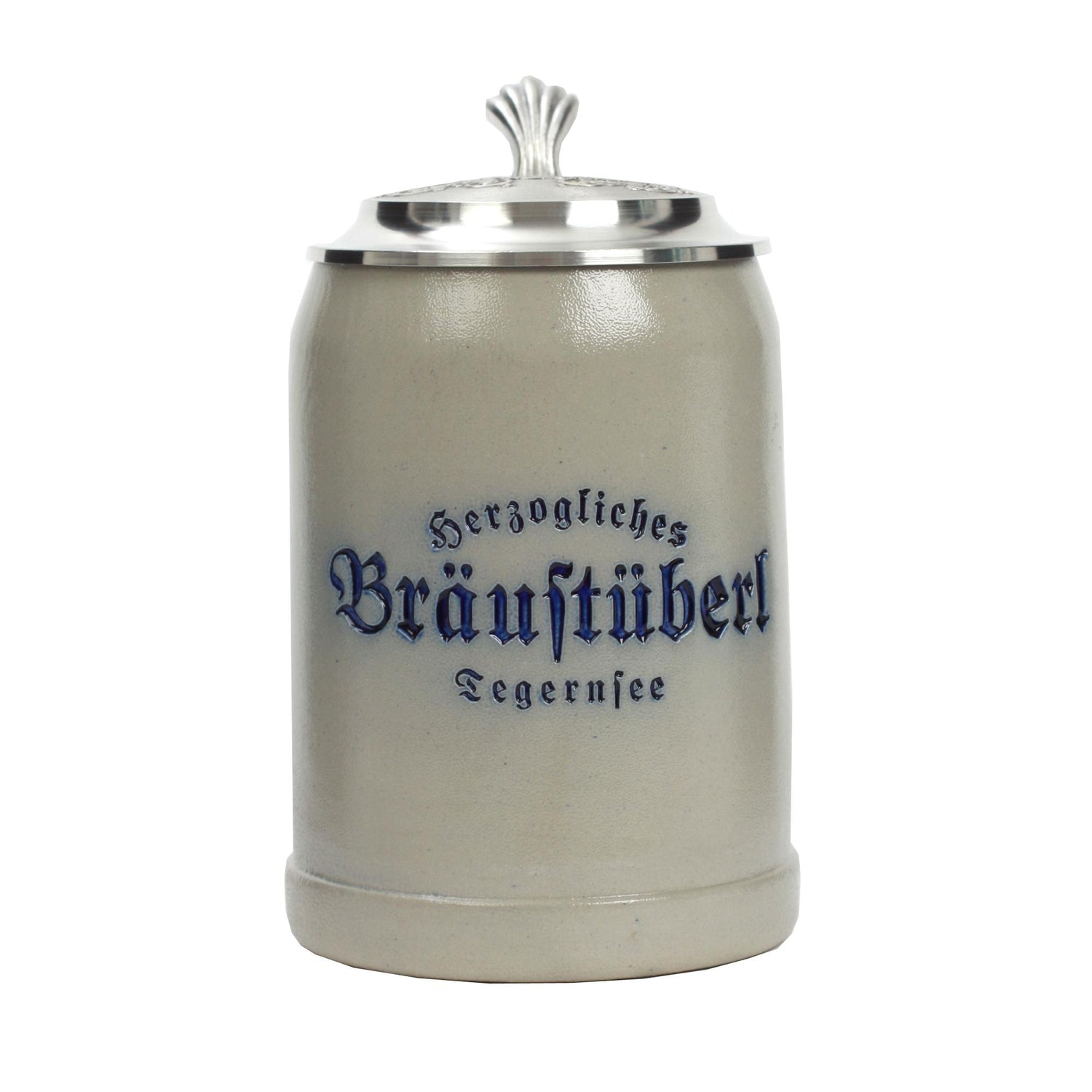 Steingutkrug "Bräustüberl" mit Zinndeckel 0,5l