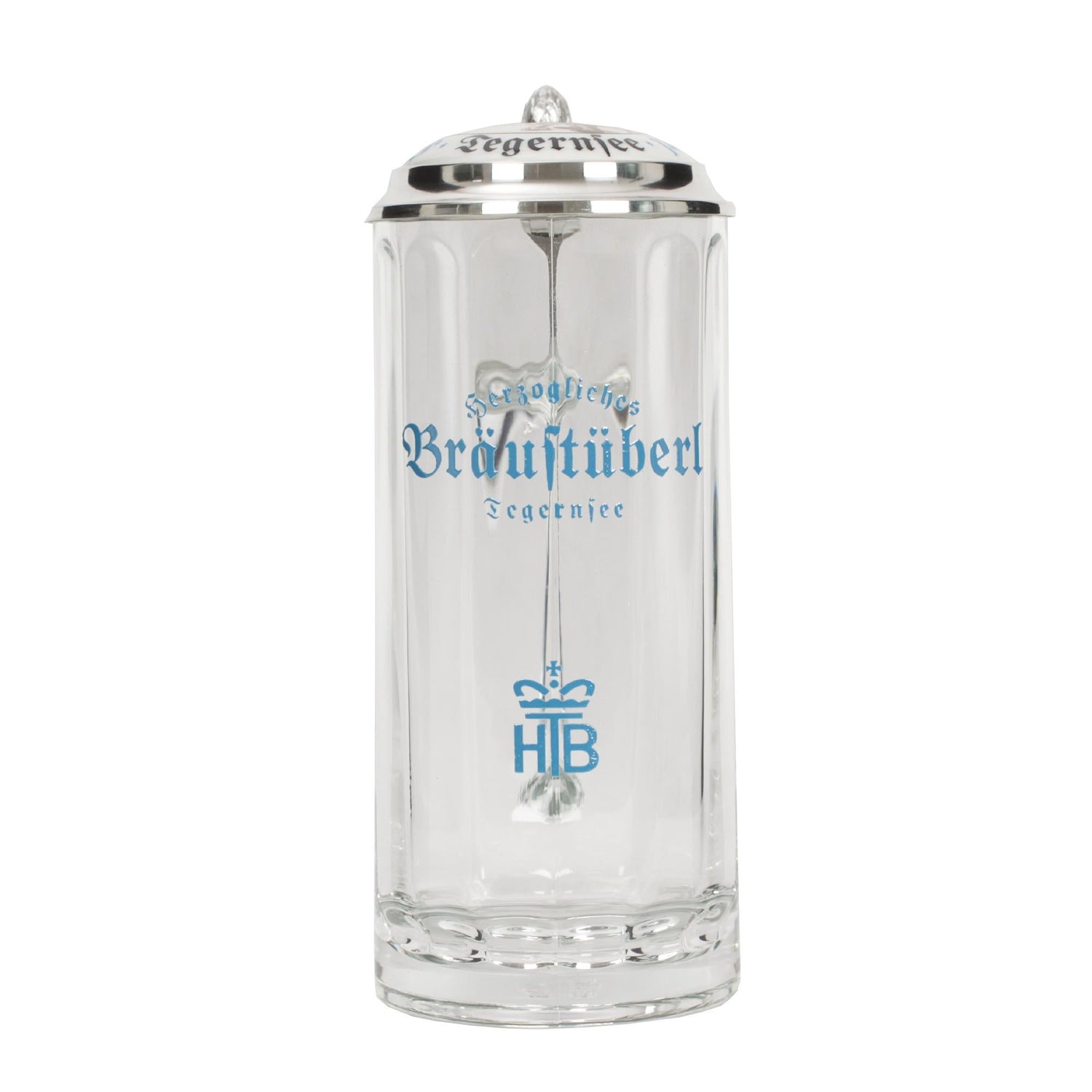 Glaskrug "Bräu - HTB" 0,5l mit Zinndeckel - Bräustüberl Tegernsee