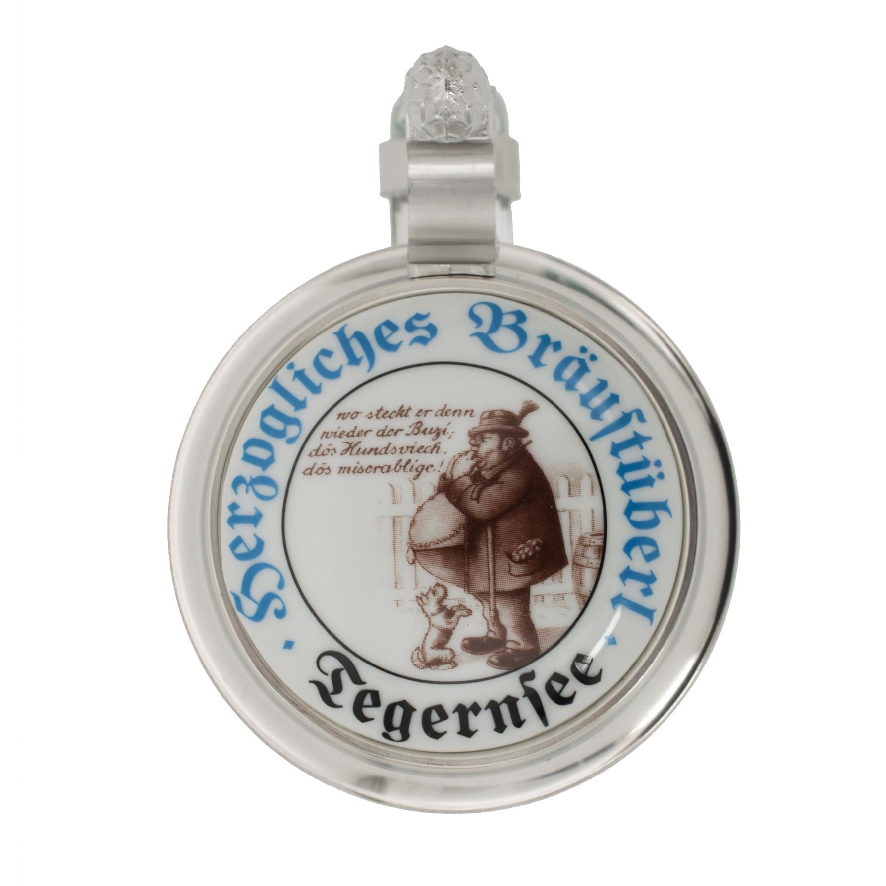 Glaskrug "Bräu - HTB" 0,5l mit Zinndeckel - Bräustüberl Tegernsee